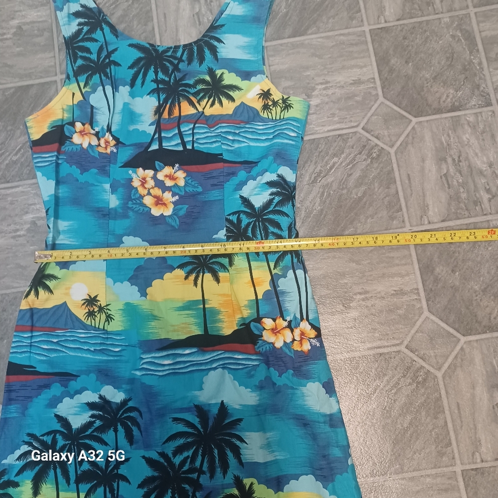 Vintage Aloha Republic SZ M Tropical Blue Sleeveless Dress Made Hawaii Summer - Picture 13 of 15